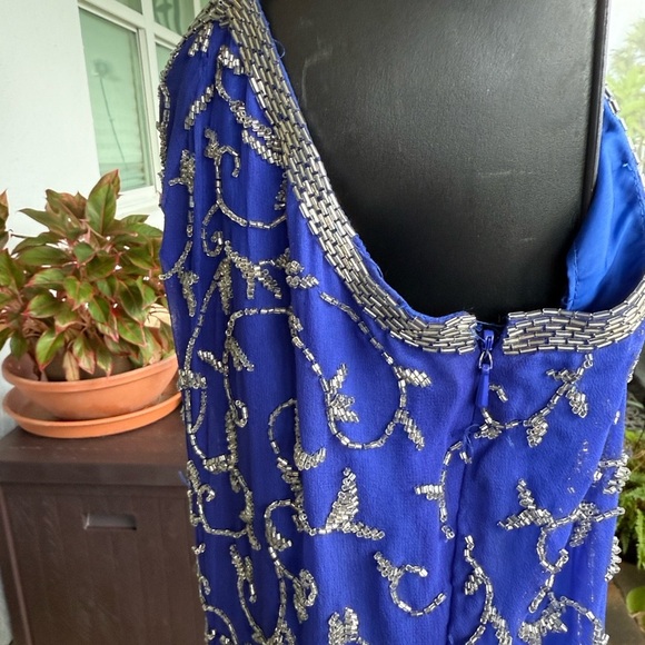 Niteline 100% Silk 1980’s Blue Beaded Dress - Picture 3 of 16